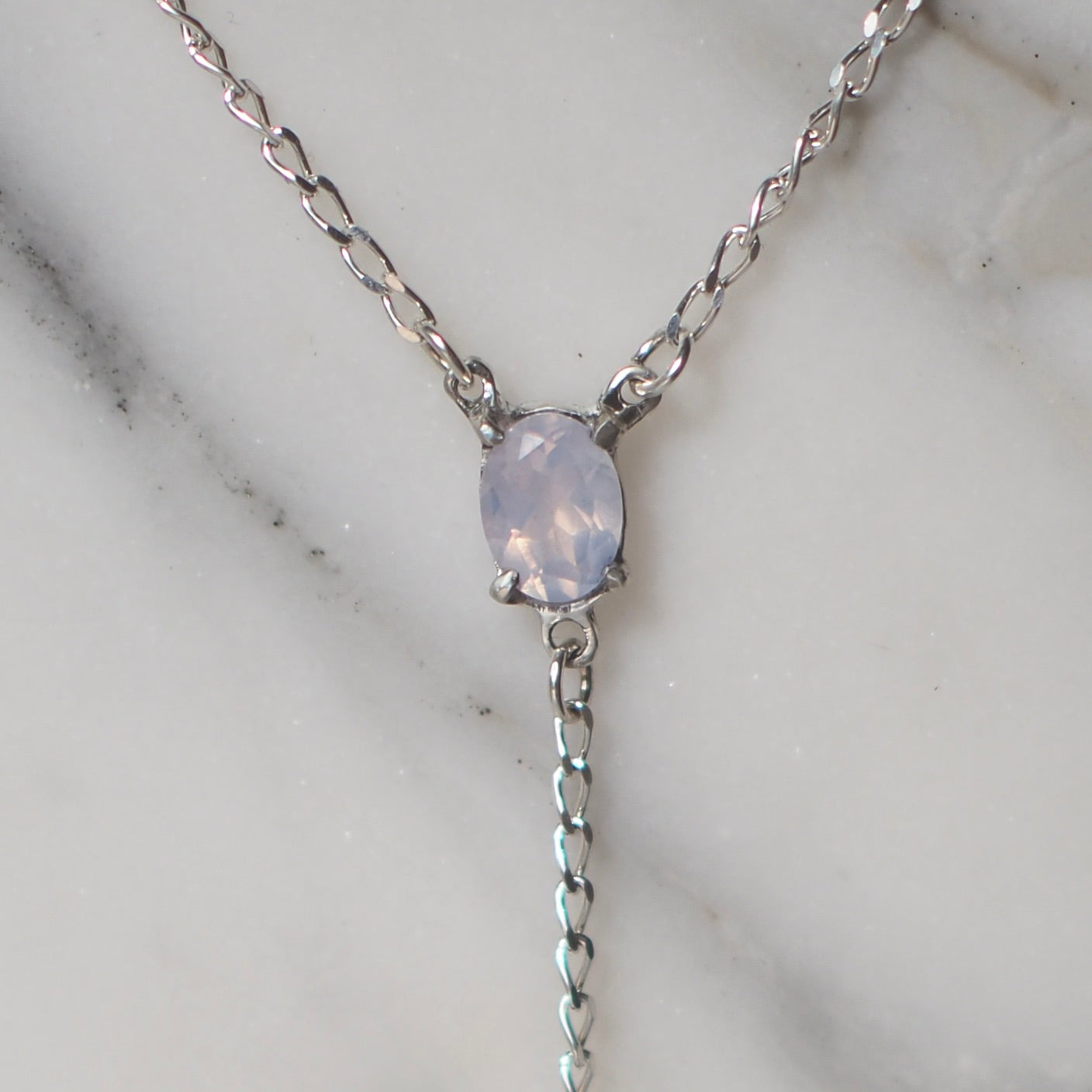 Lavender Quartz and Silver Lariat Necklace - One of a Kind!