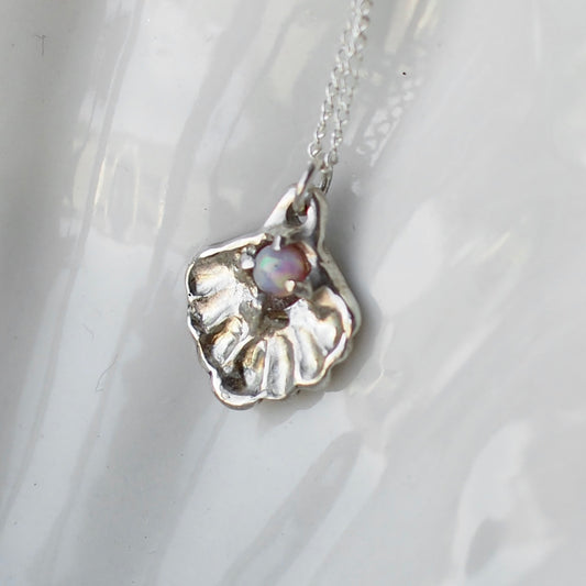 Silver + Opal Seashell Necklace