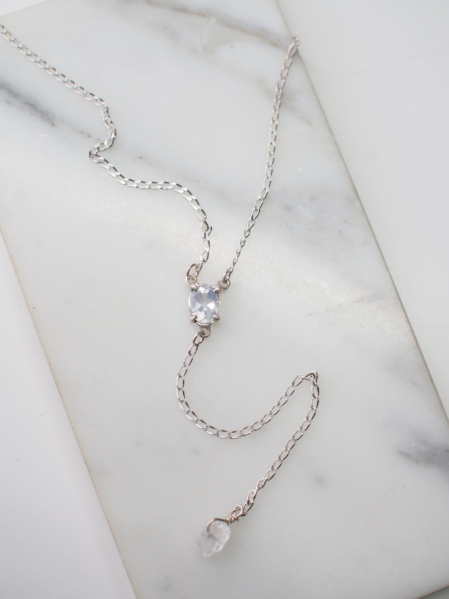 Lavender Quartz and Silver Lariat Necklace - One of a Kind!