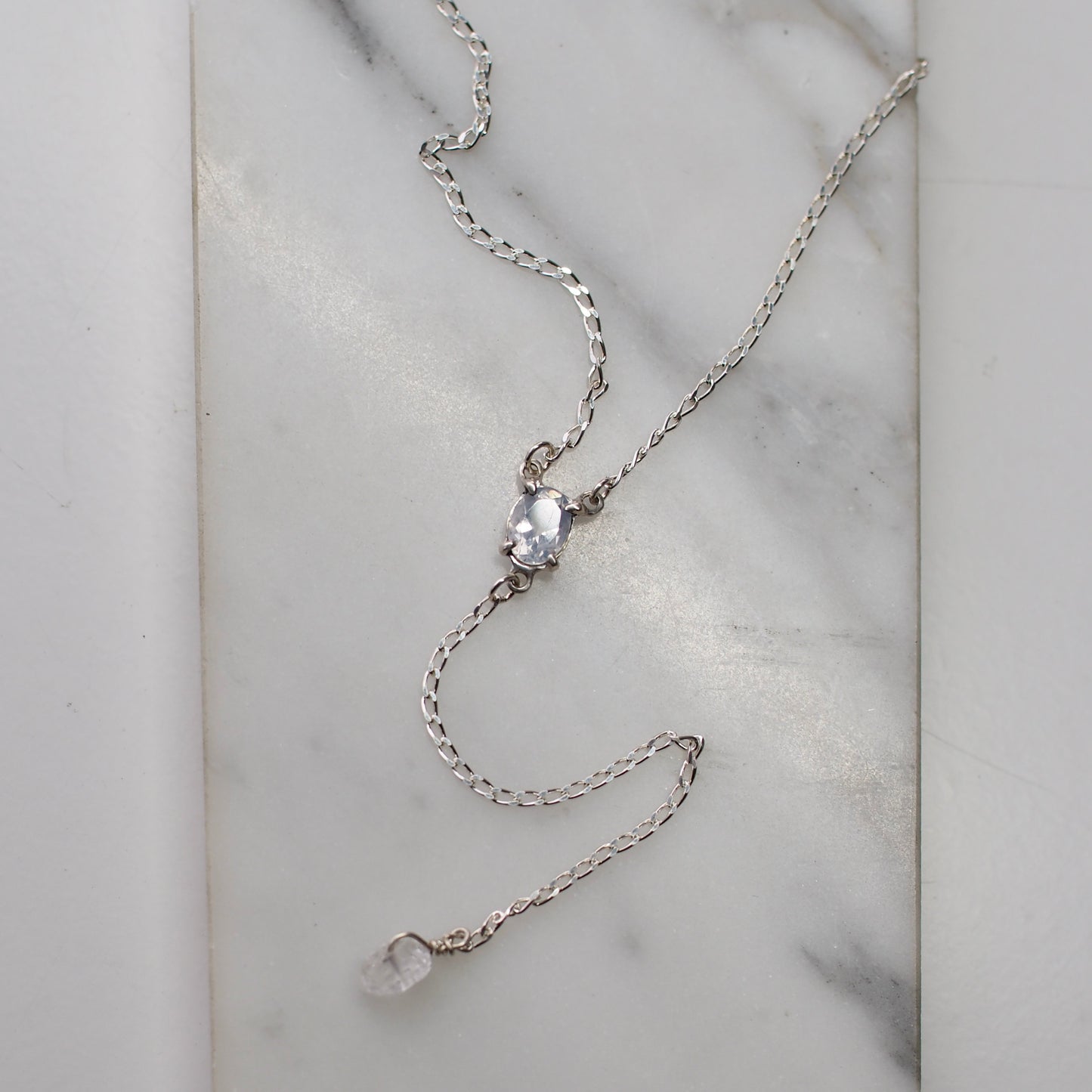 Lavender Quartz and Silver Lariat Necklace - One of a Kind!