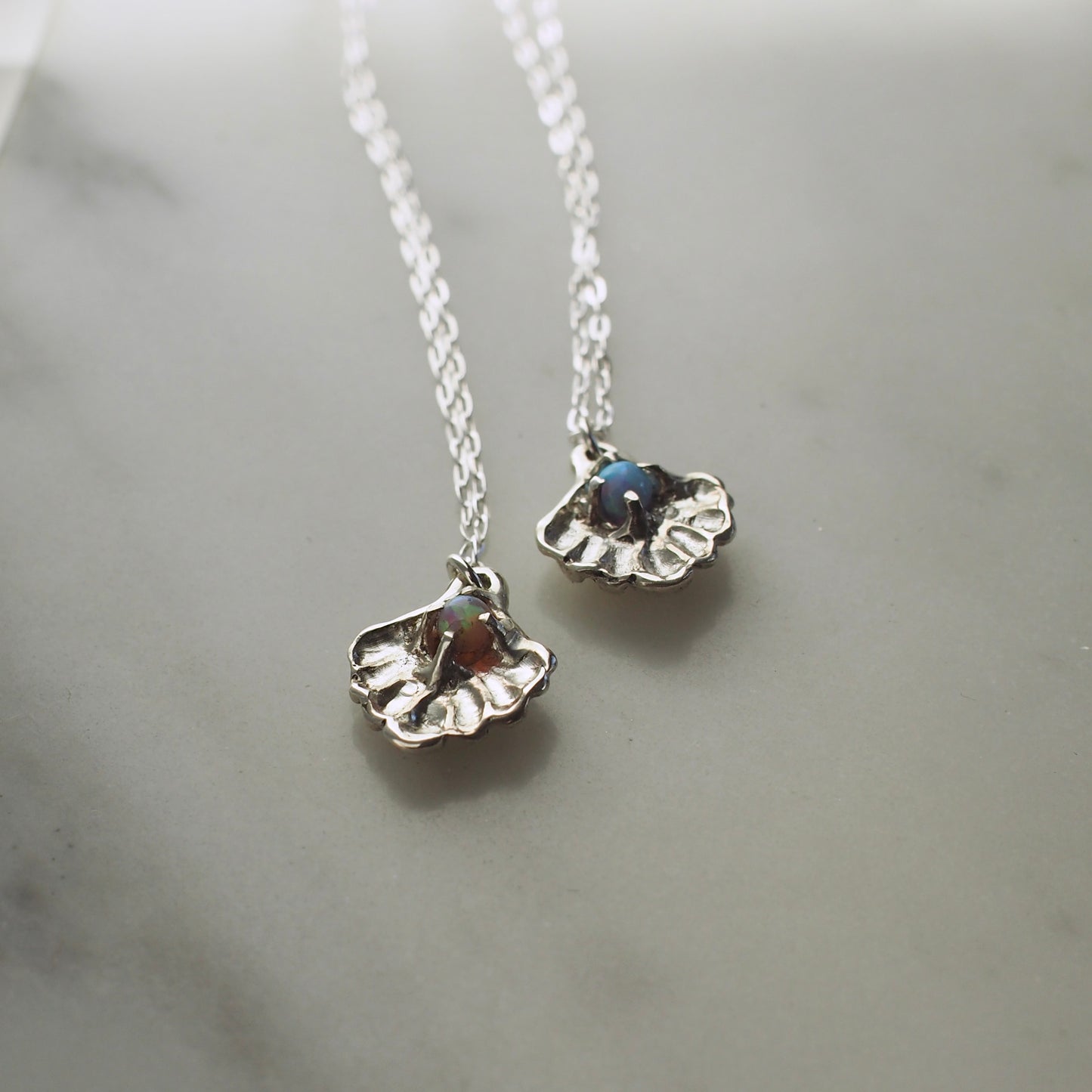 Fantasy Opal Silver Seashell Necklace