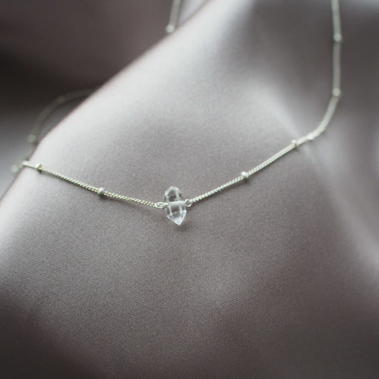 Tiny Clear Quartz Silver Necklace