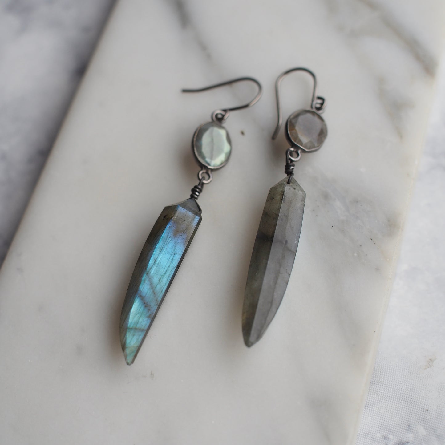 Labradorite Hanging Spear Earrings - One of a Kind
