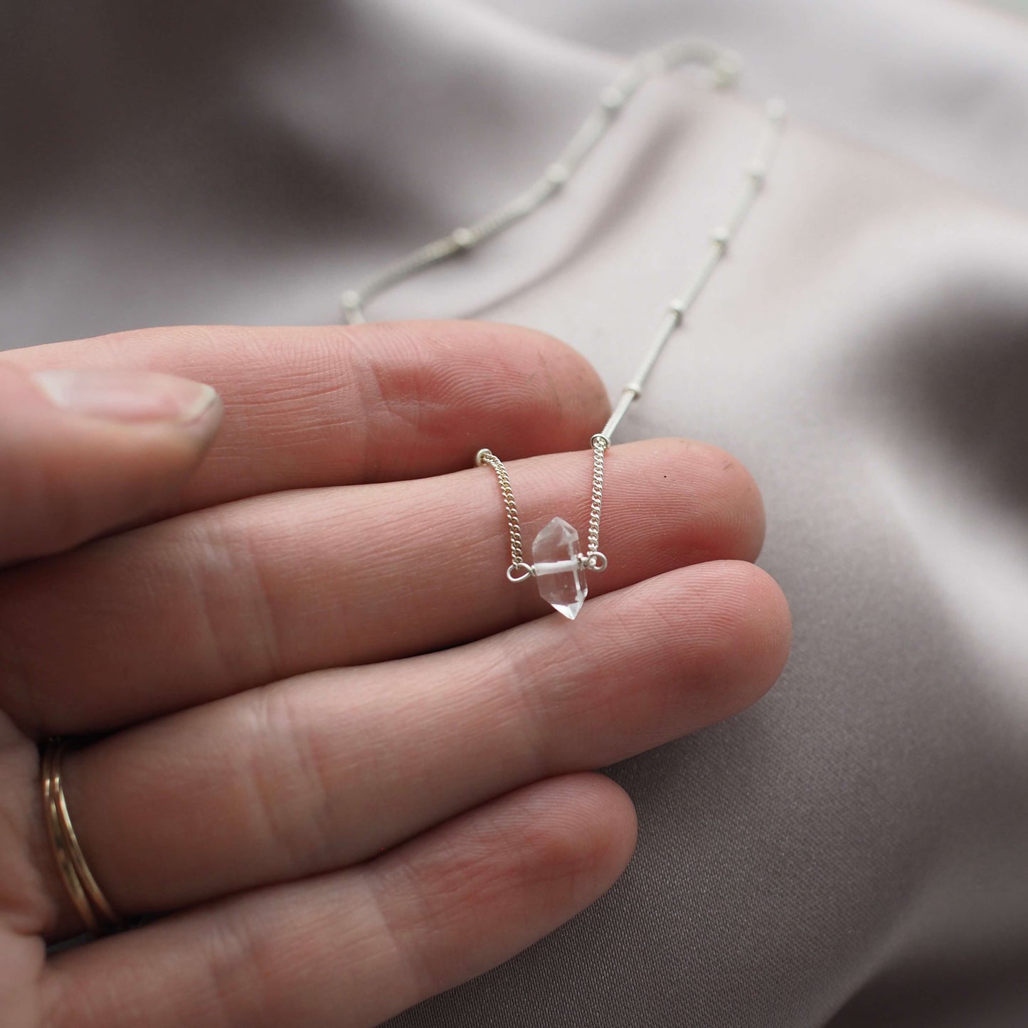 Tiny Clear Quartz Silver Necklace