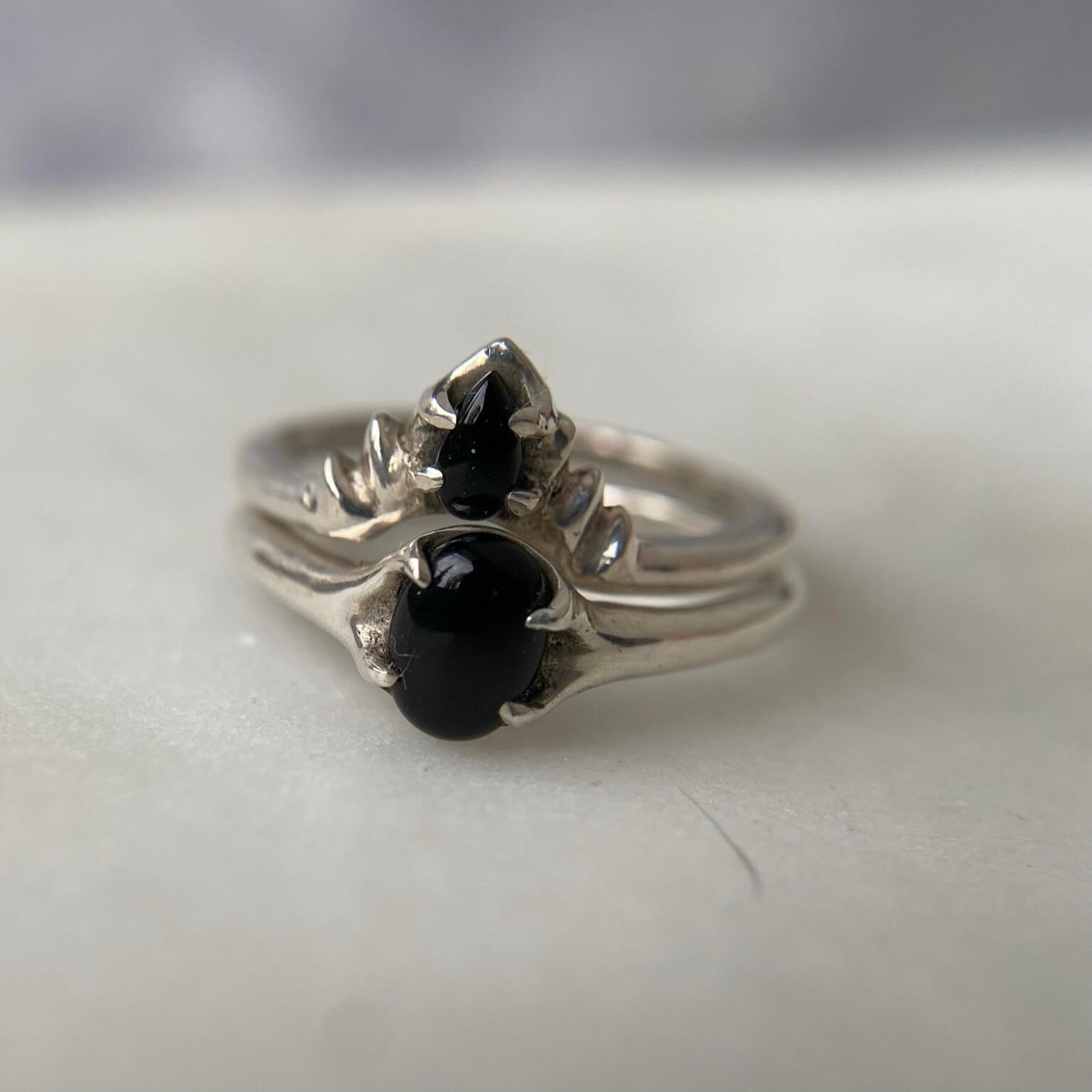 Onyx Halo Stacking Ring Set - Set of Two Rings