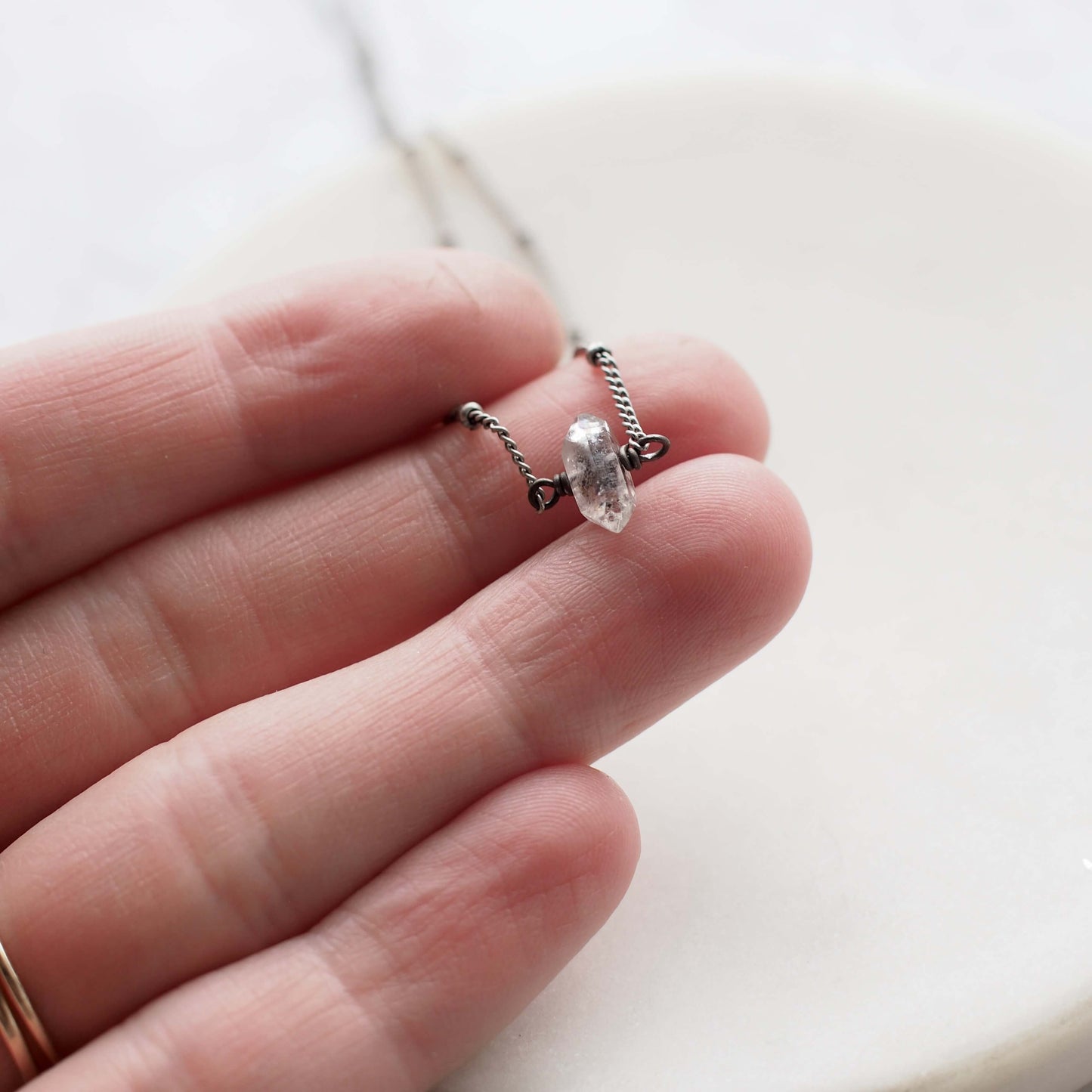 Salt and Pepper Tiny Quartz Necklace
