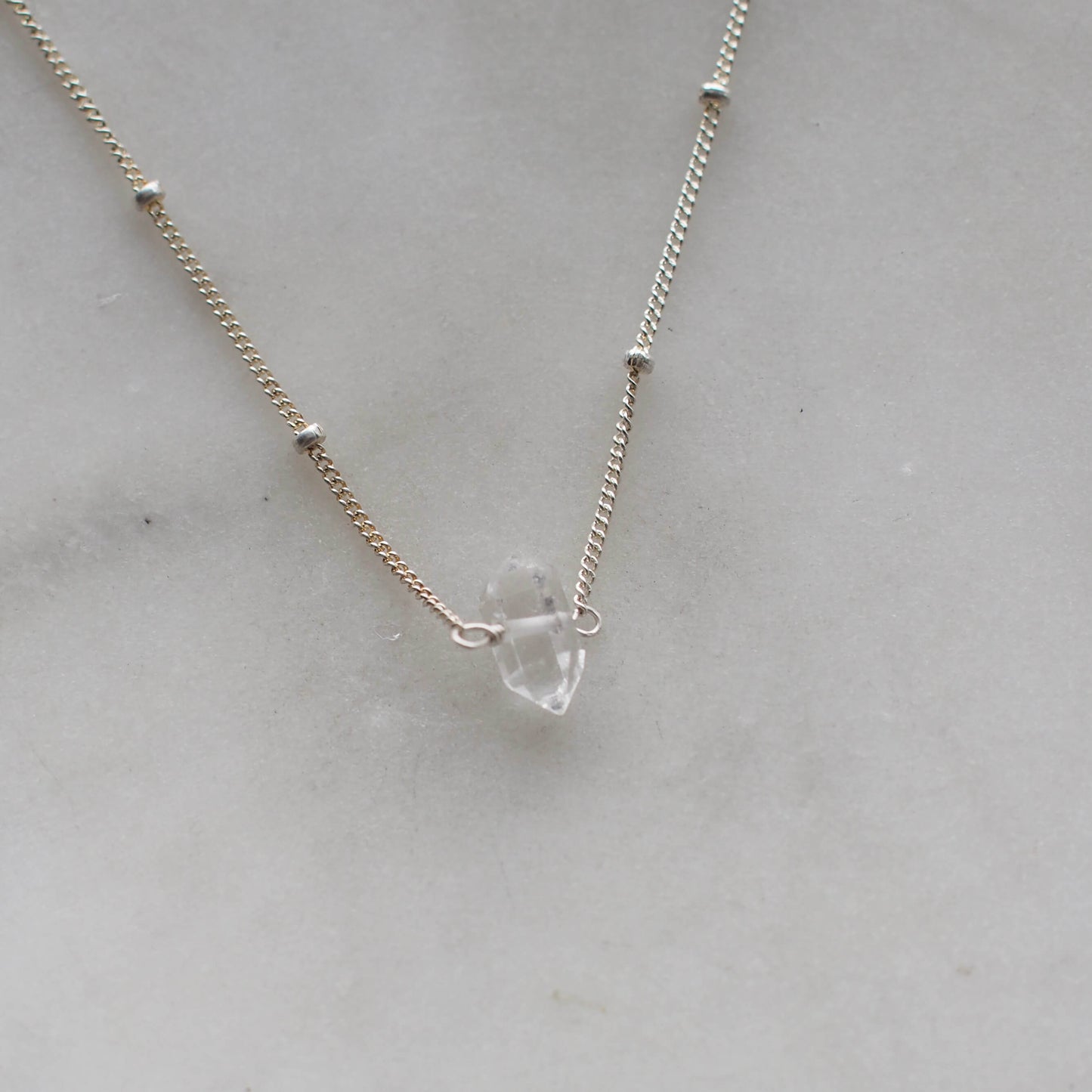 Tiny Clear Quartz Silver Necklace