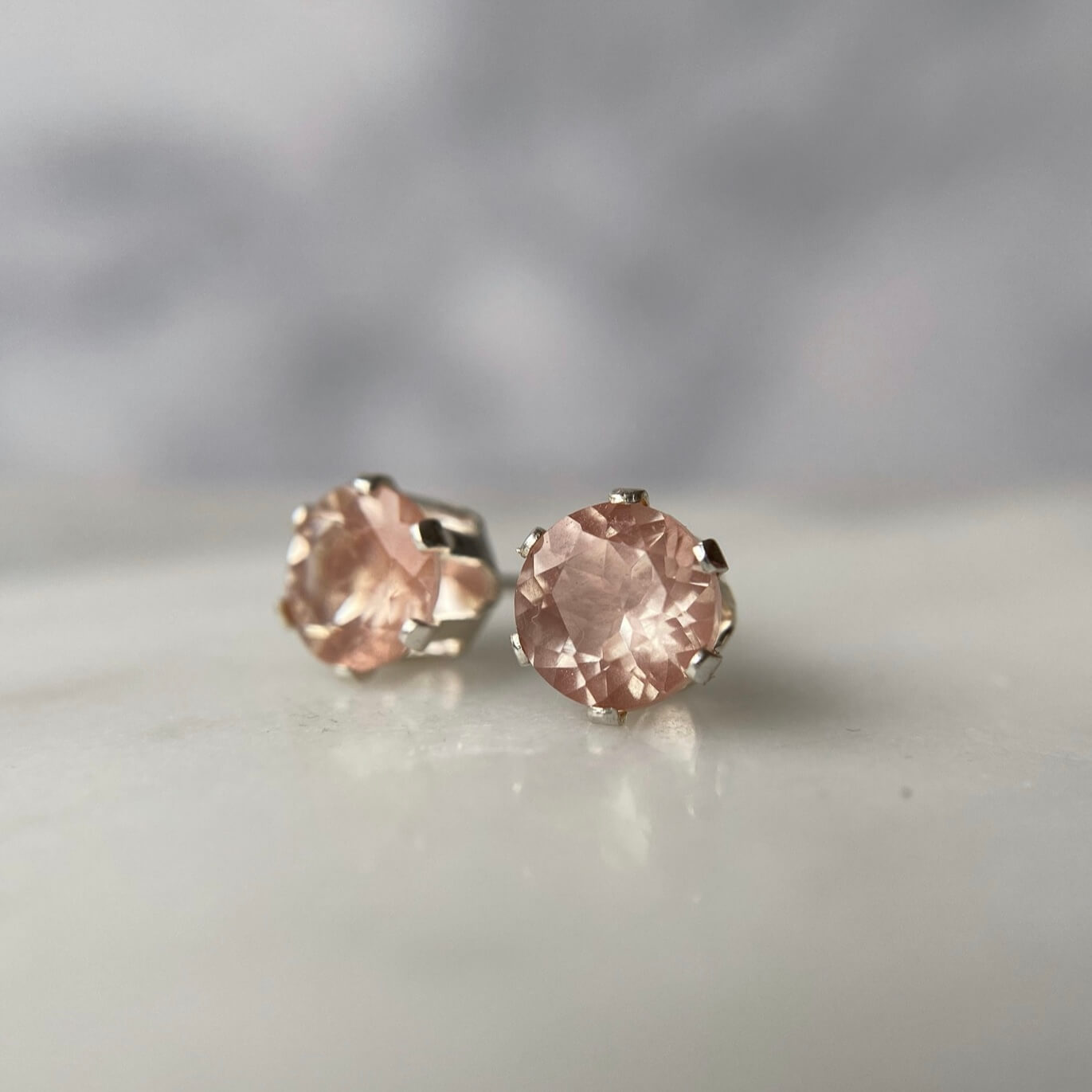 Pink Oregon Sunstone Post Earrings in Sterling Silver Handmade by Iron Oxide Designs