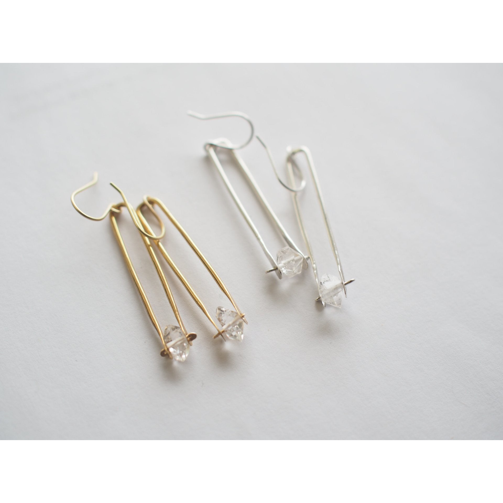 Minimalist gold frame crystal earrings by Iron Oxide