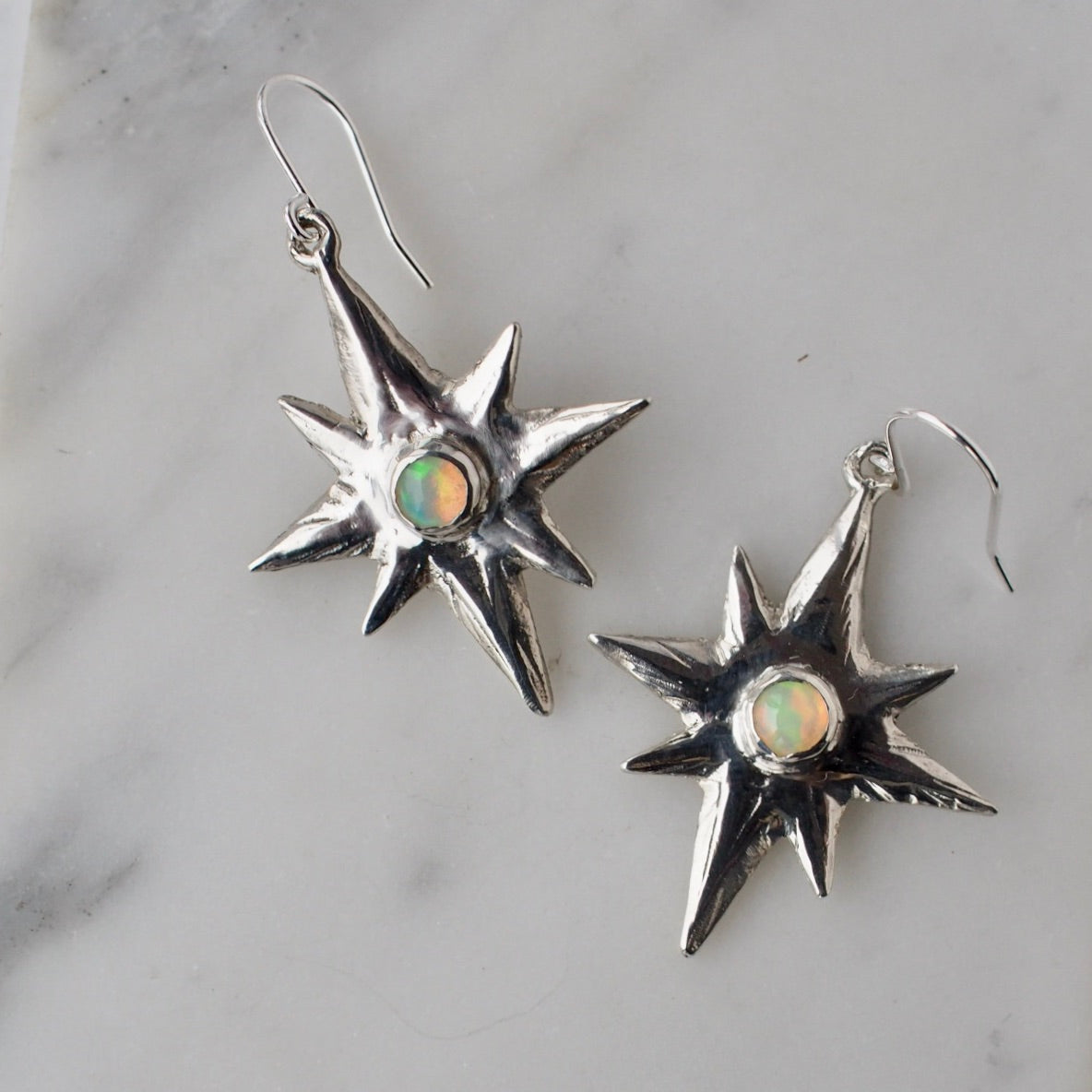 Silver + Opal Large Polaris Earrings - One of a Kinds