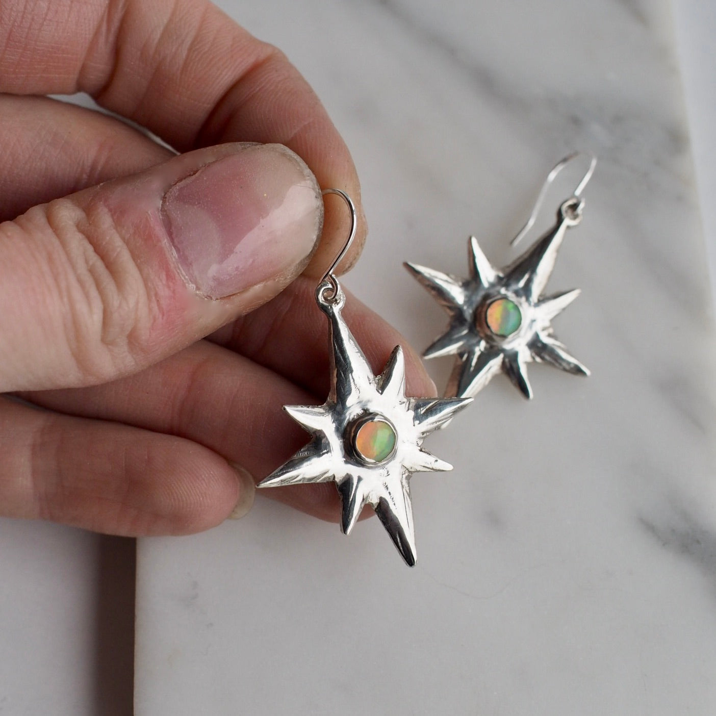 Silver + Opal Large Polaris Earrings - One of a Kinds