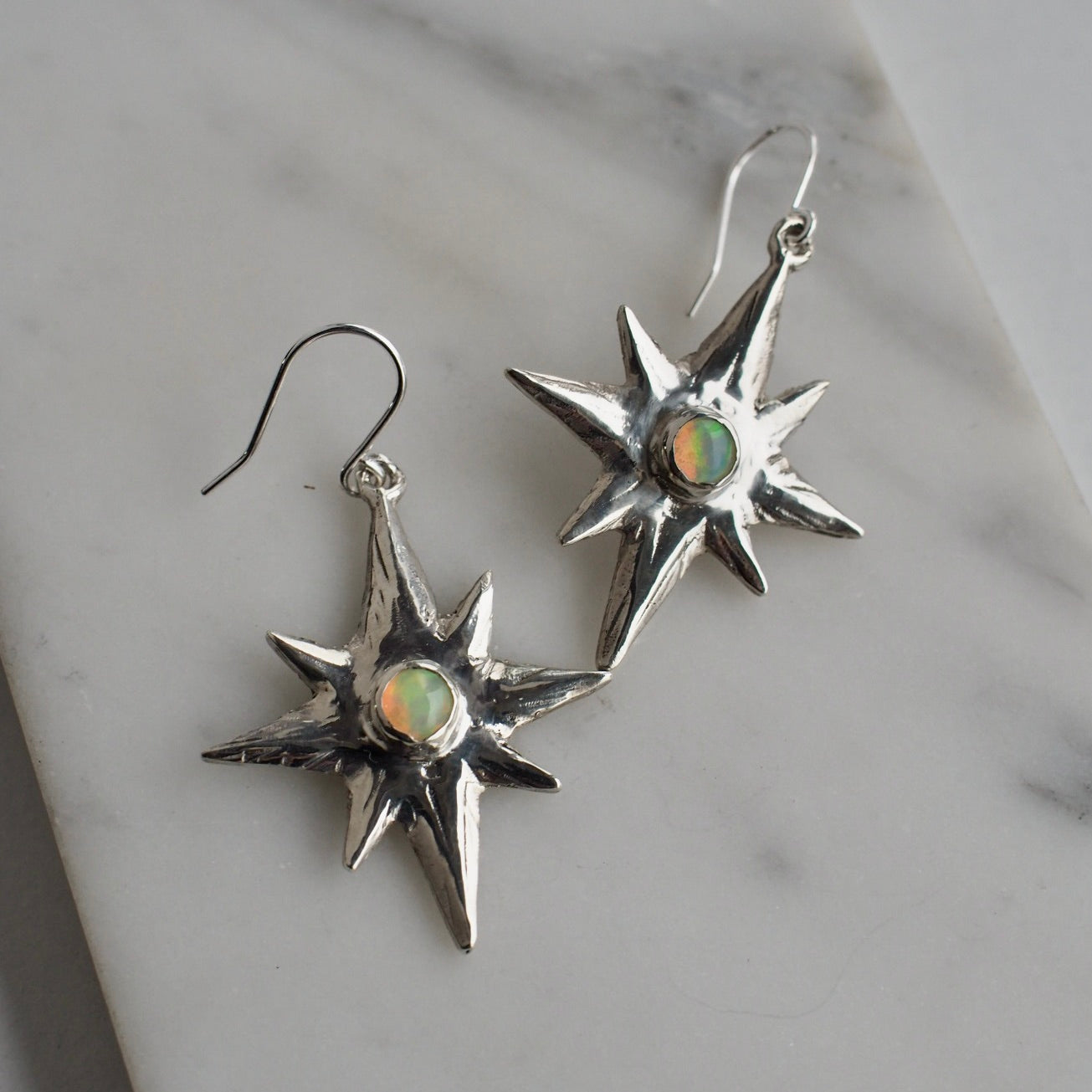 Silver + Opal Large Polaris Earrings - One of a Kinds