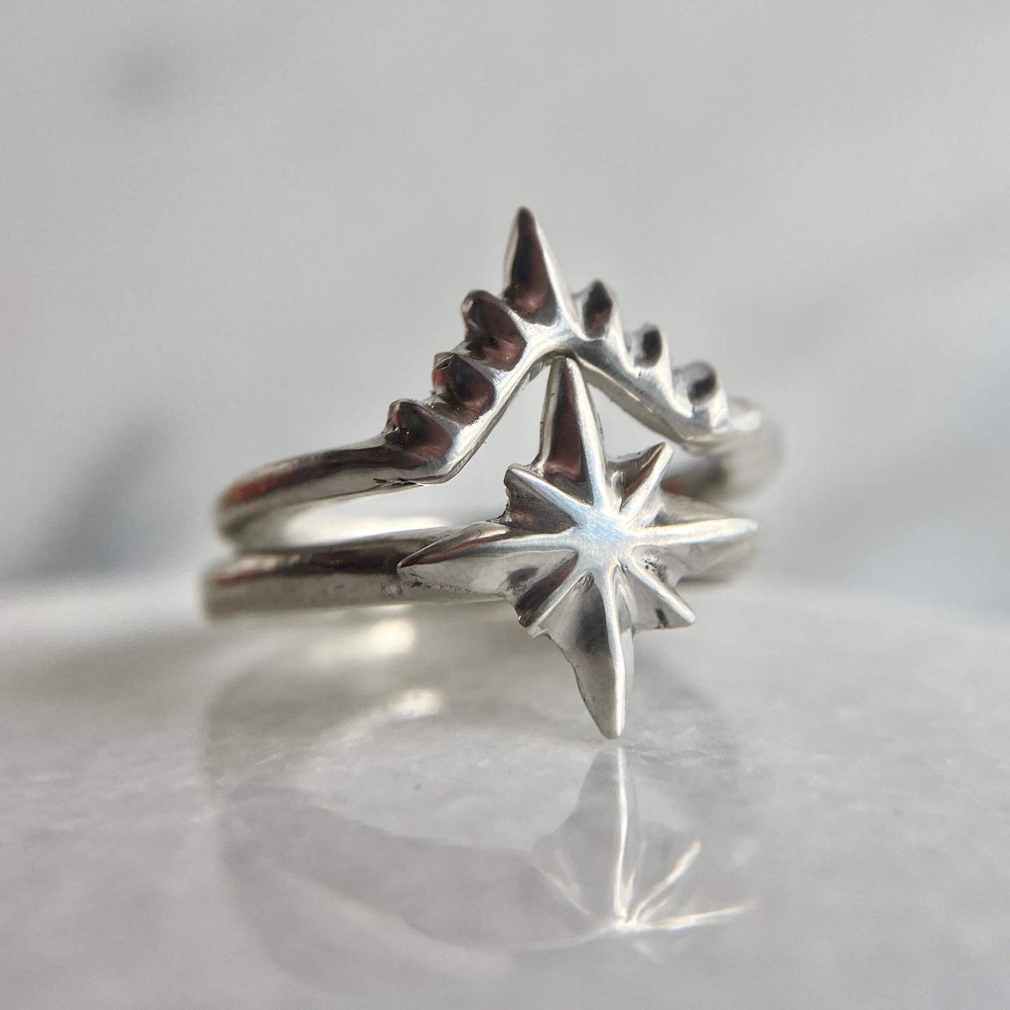 Celestial nesting star stacking ring set by Iron Oxide in sterling silver