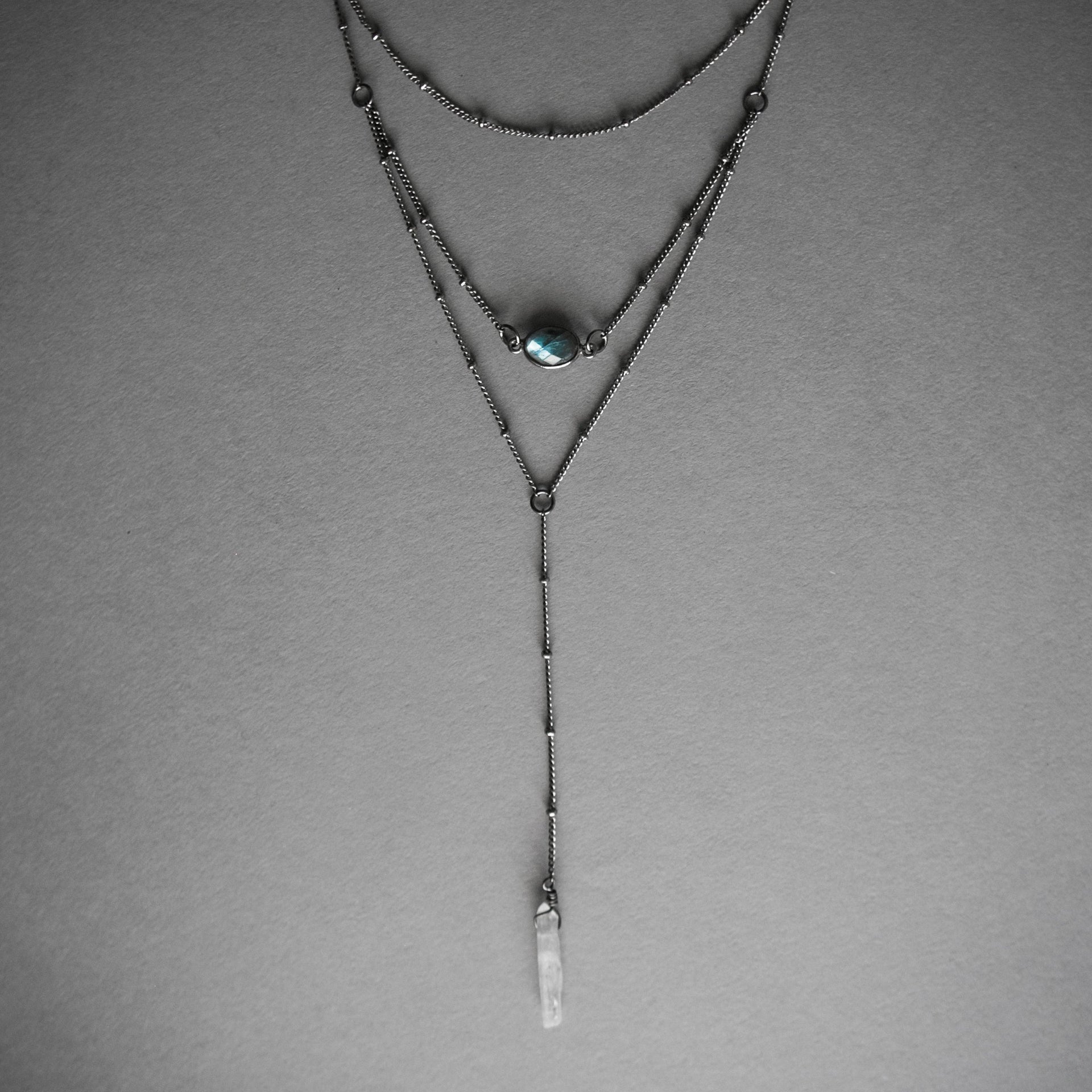 Layered Labradorite Lariat Necklace