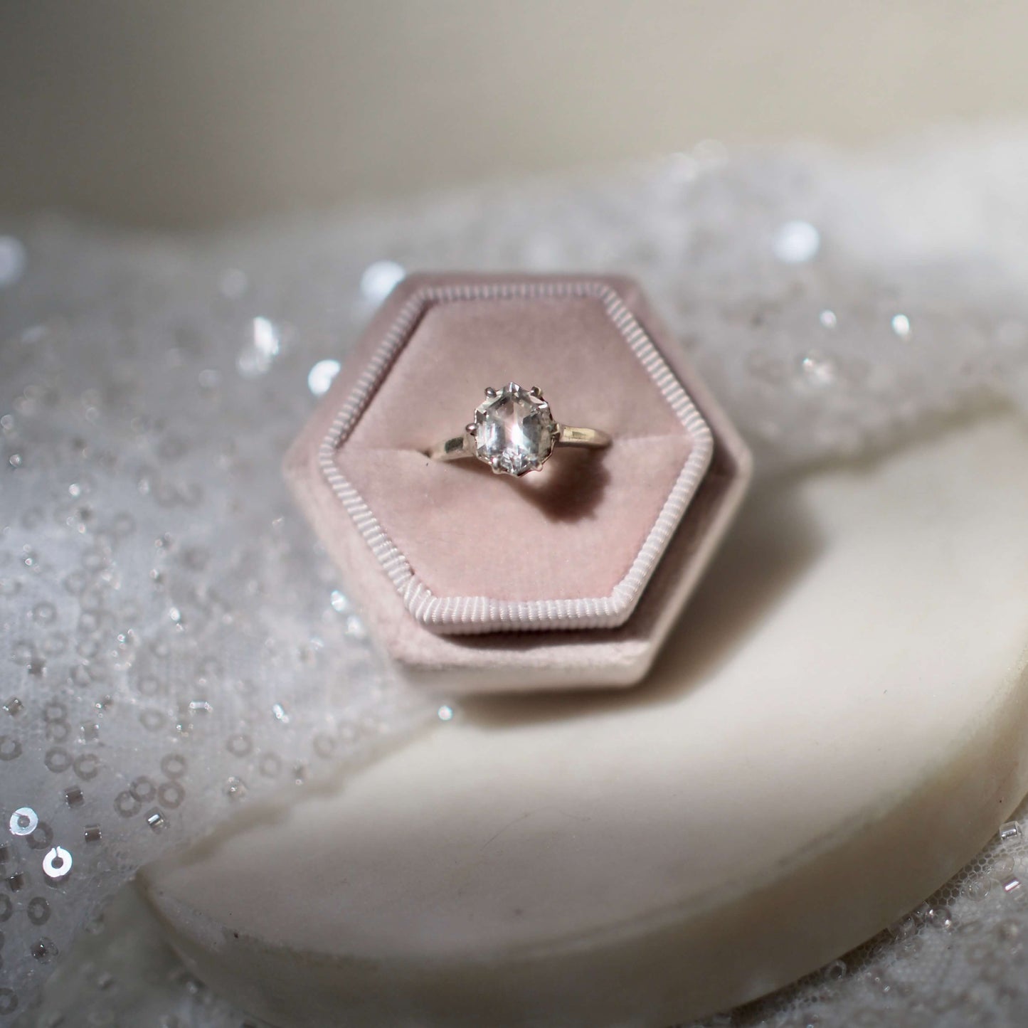 Ice Quartz Hex Ring - One of a Kind