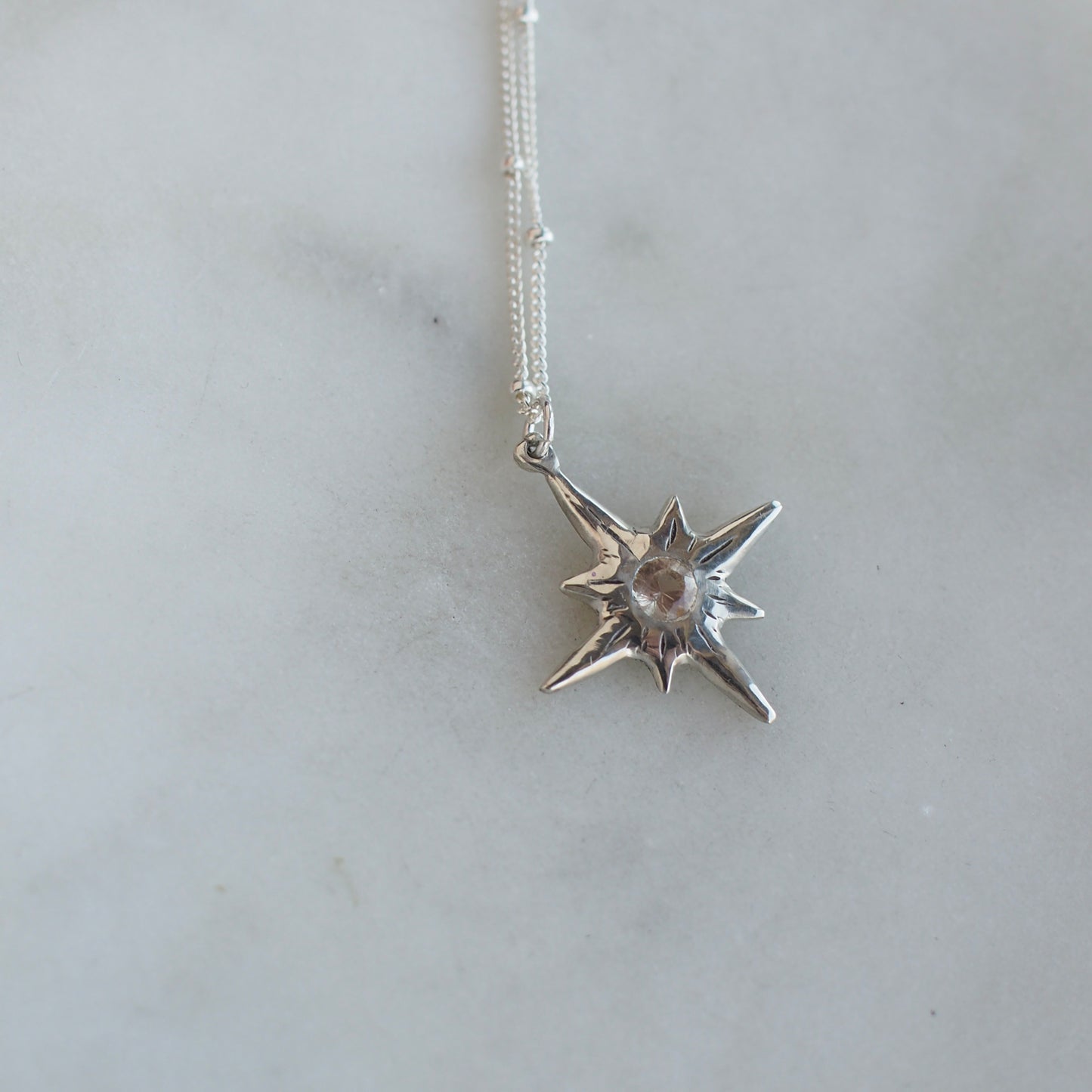 Silver Sunstone Engraved Necklace