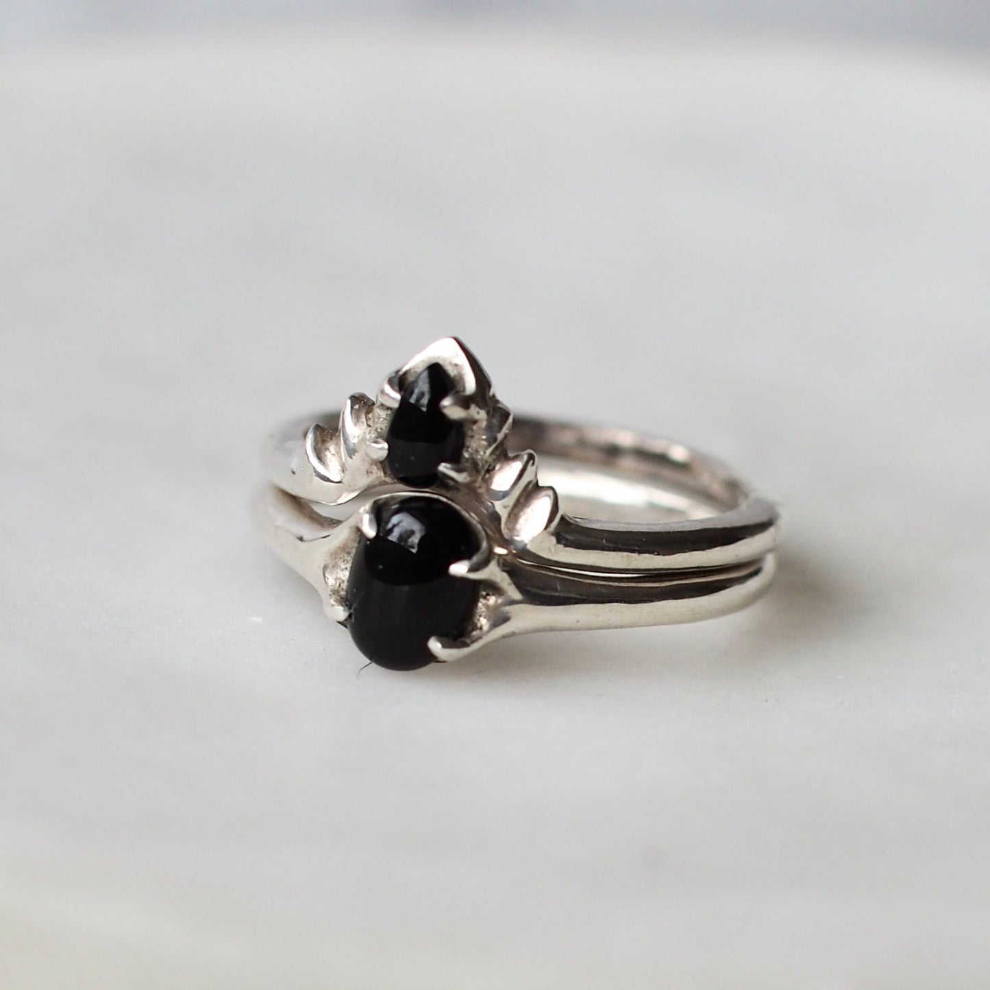 Onyx Halo Stacking Ring Set - Set of Two Rings