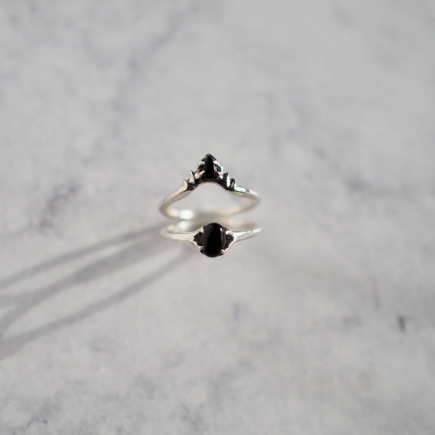 Onyx Halo Stacking Ring Set - Set of Two Rings