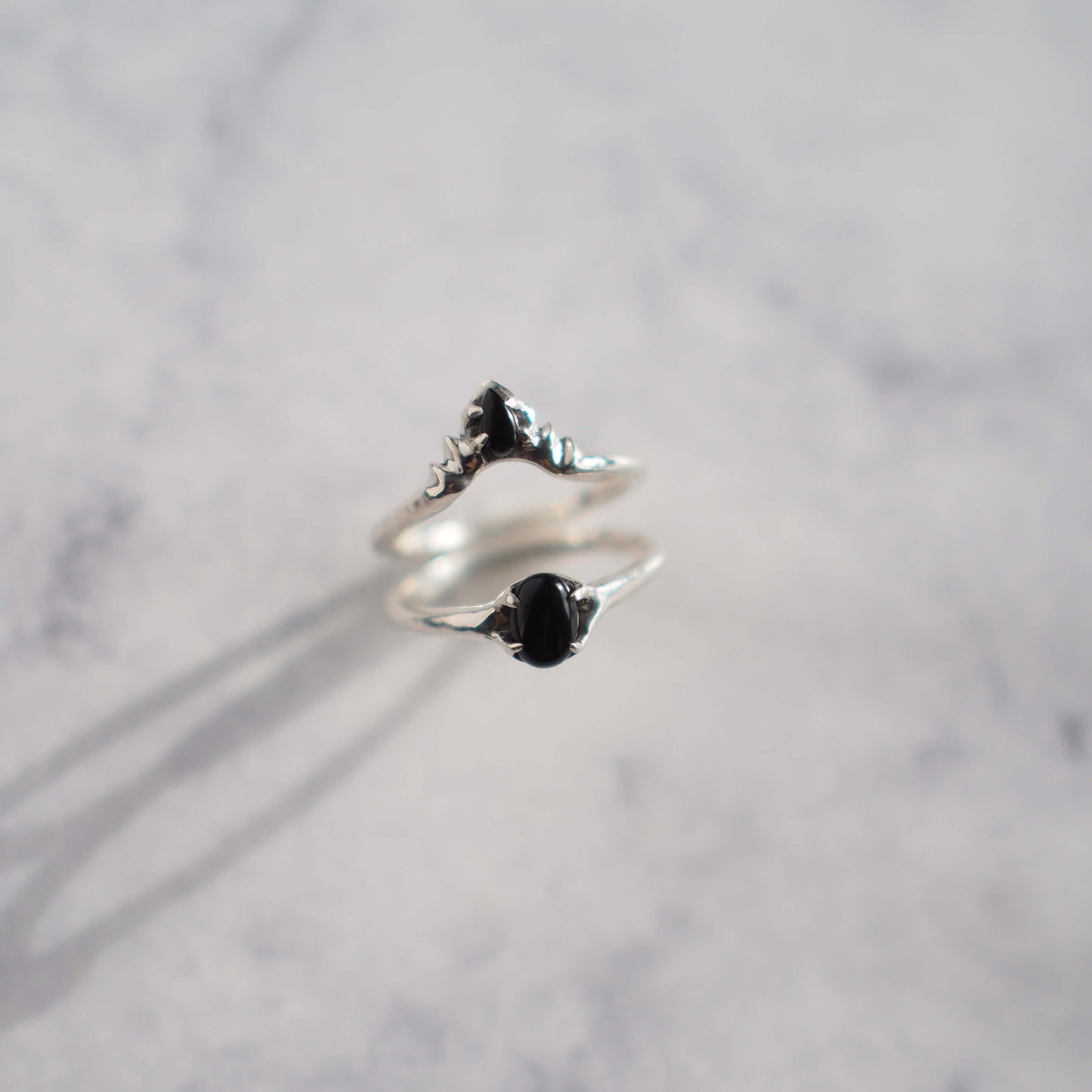 Onyx Halo Stacking Ring Set - Set of Two Rings