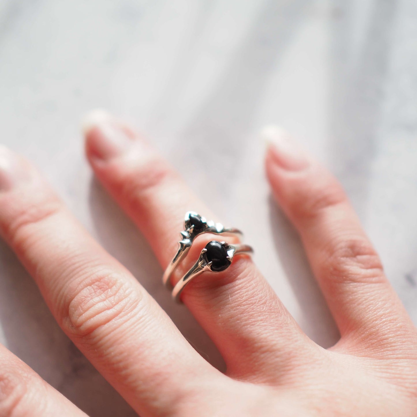 Onyx Halo Stacking Ring Set - Set of Two Rings