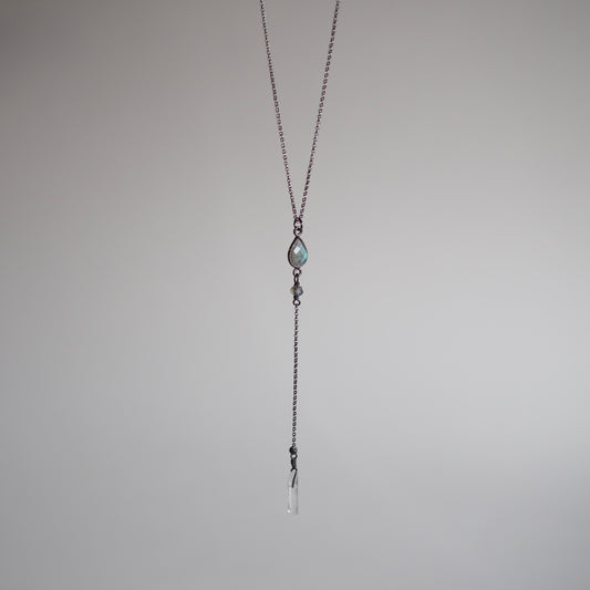 Labradorite lariat y necklace with crystal drop 