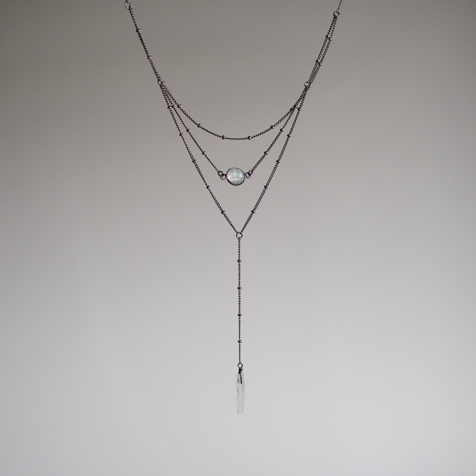 Layered Moonstone Lariat Necklace