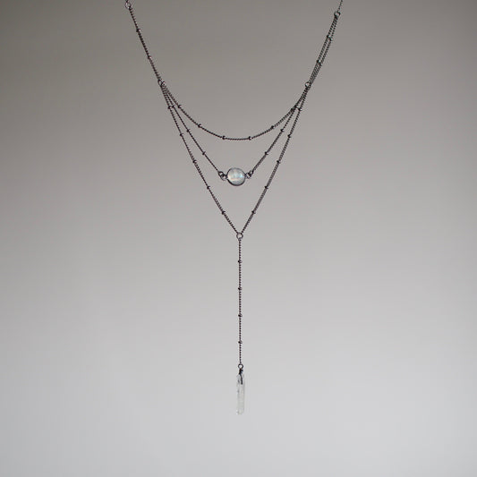 Layered Moonstone Lariat Necklace