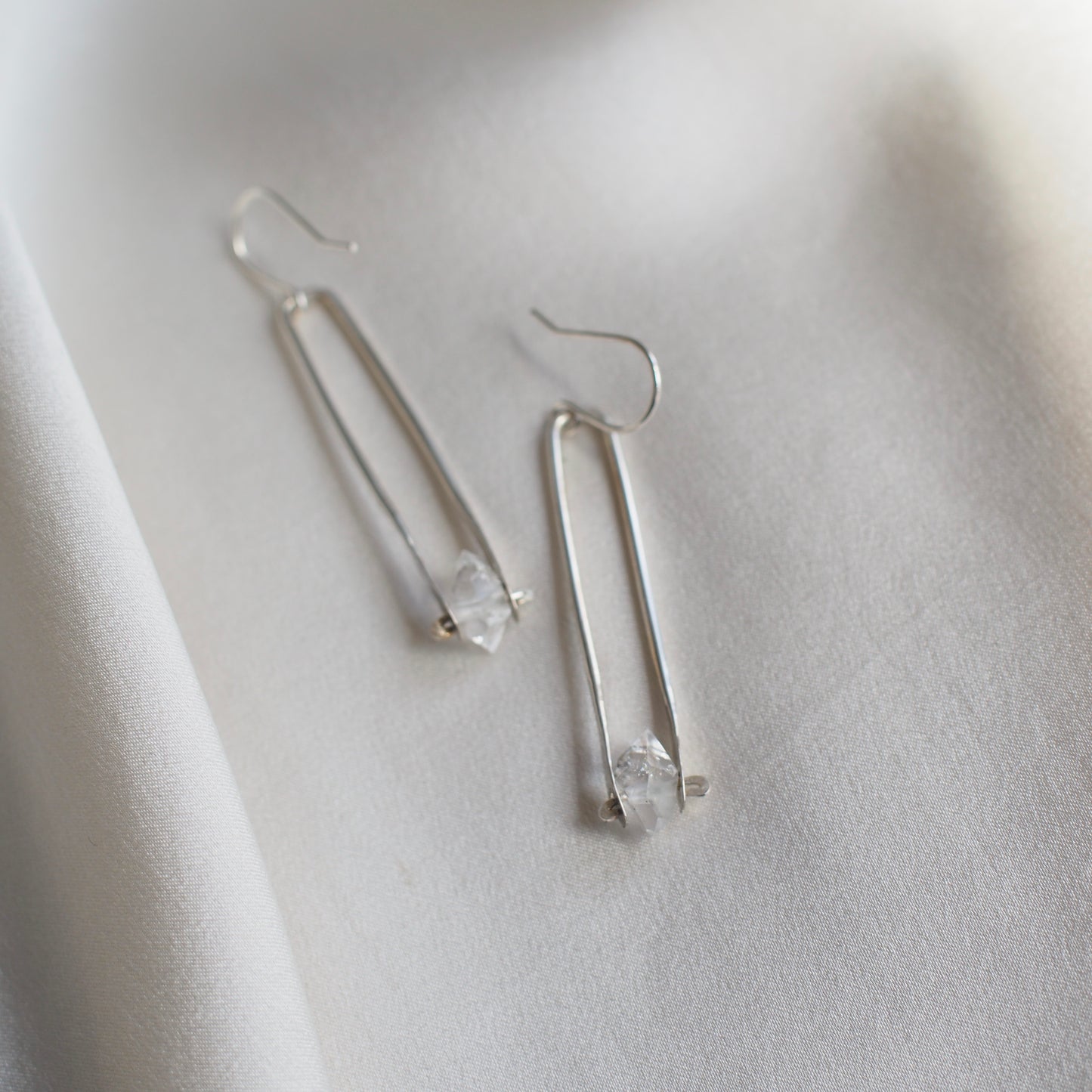 Minimalist silver frame crystal earrings by Iron Oxide