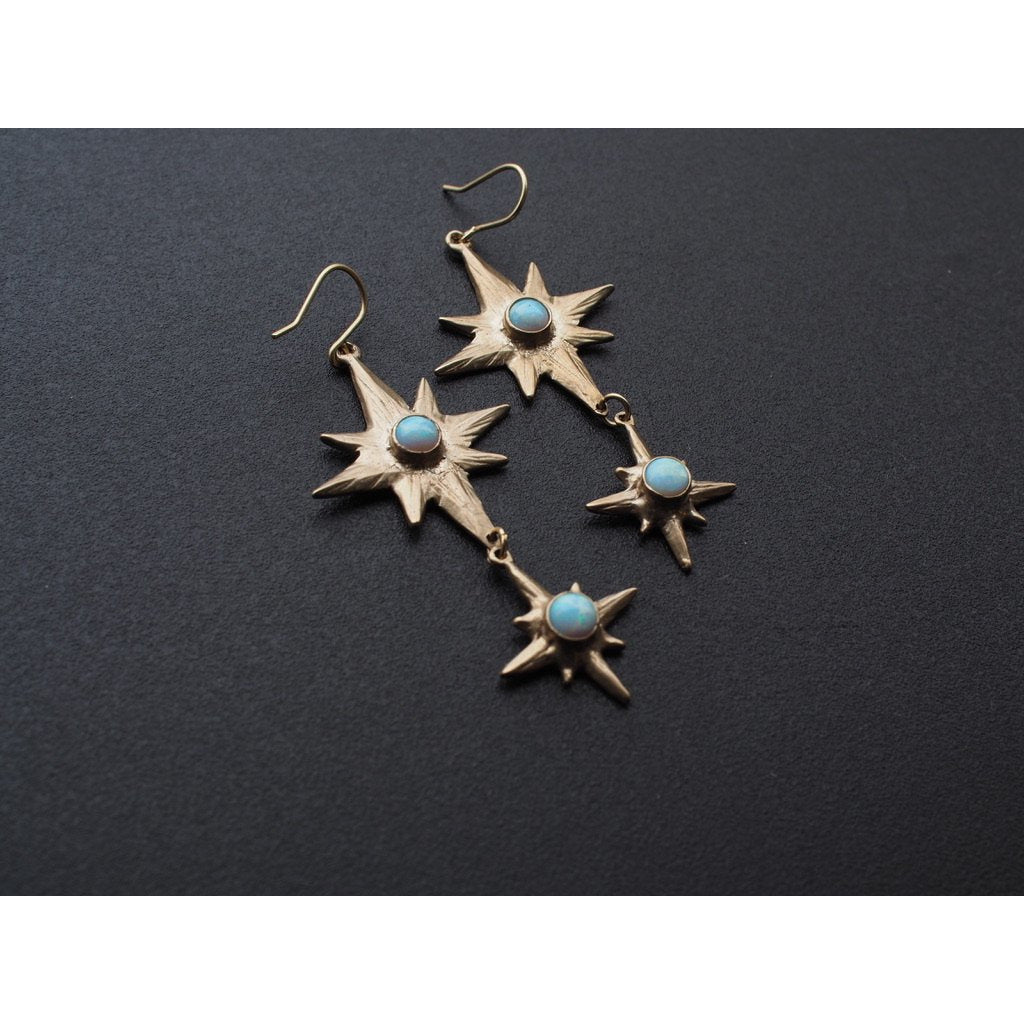 Iron Oxide Celestial Polaris Earrings set with lab grown blue opal