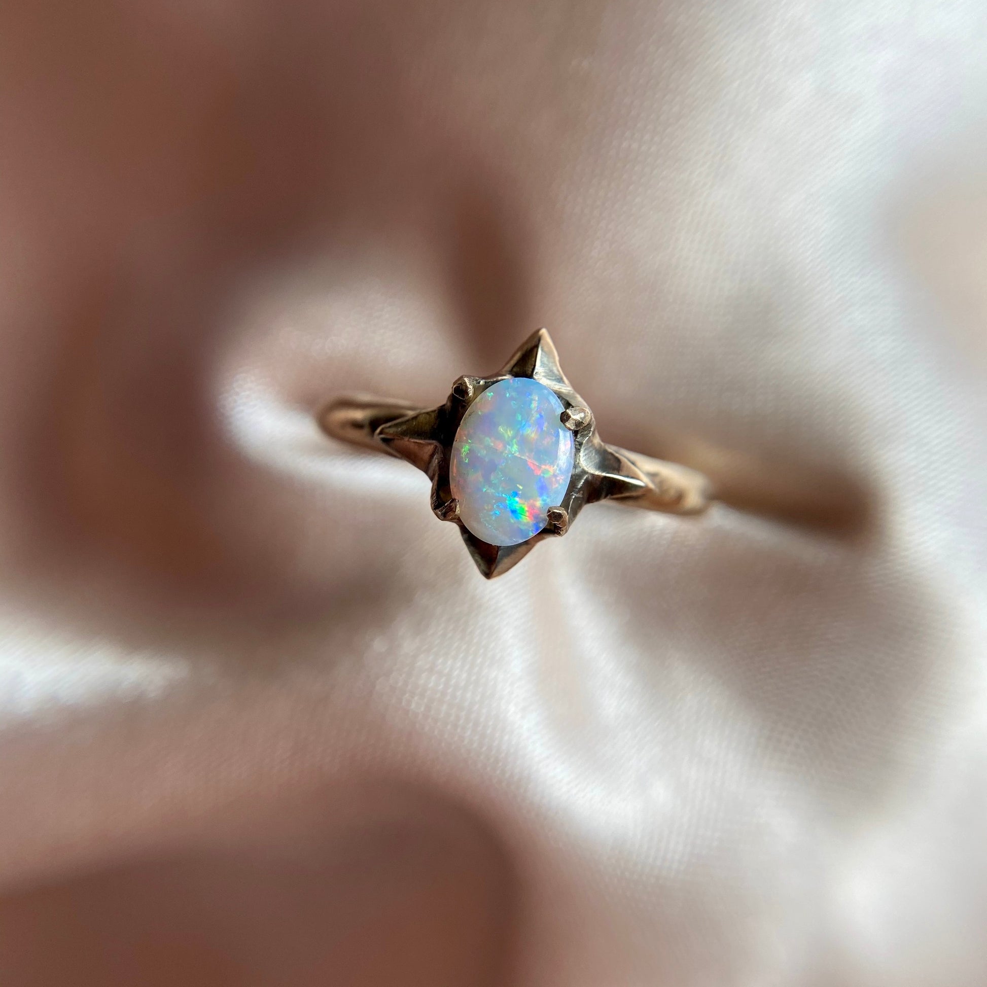 Stardust Opal ring set with ethically sourced natural Australian opal by Iron Oxide Designs